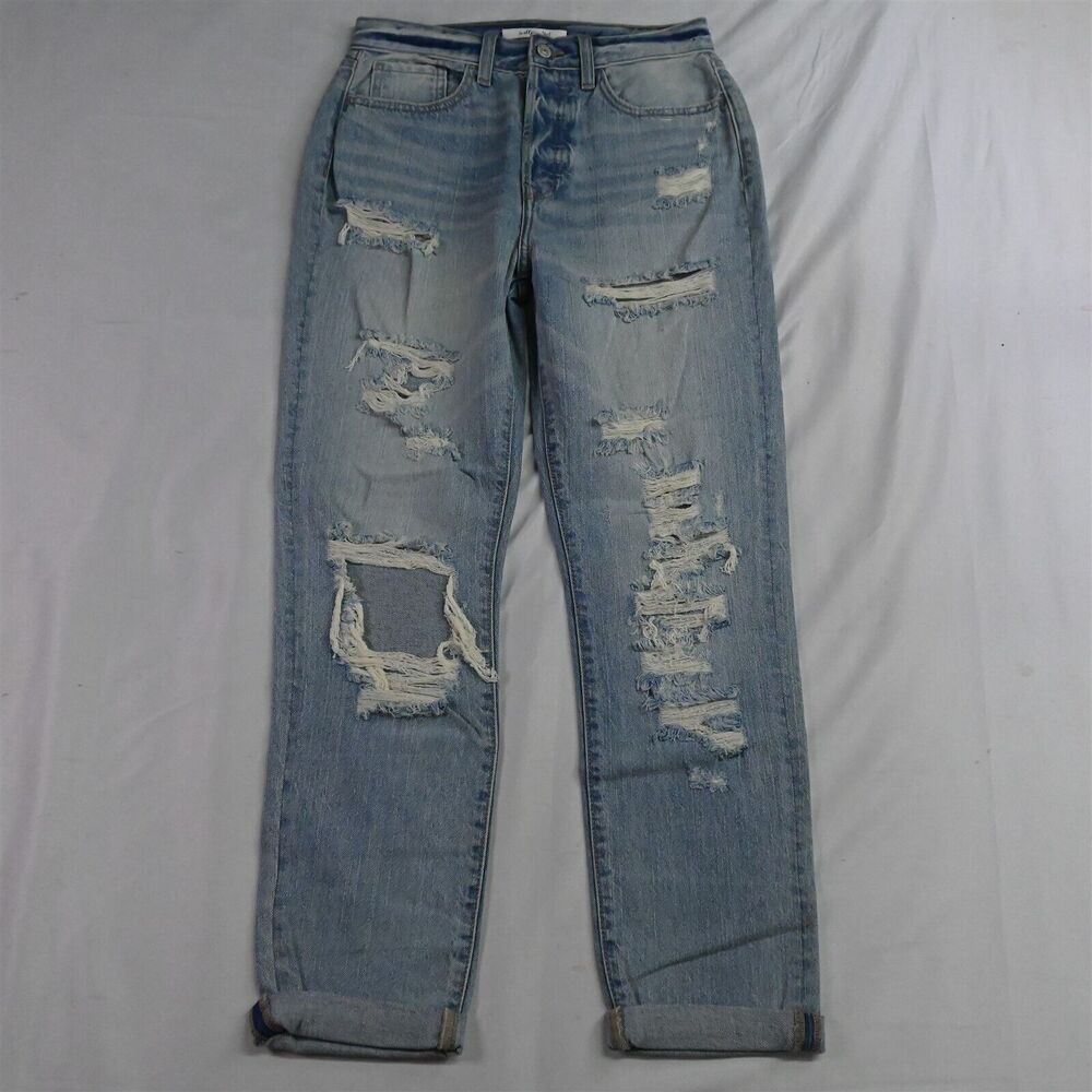 NEW Willow + Root‎ Buckle 26 Mom Light Destroyed Button Fly Denim Womens Jeans